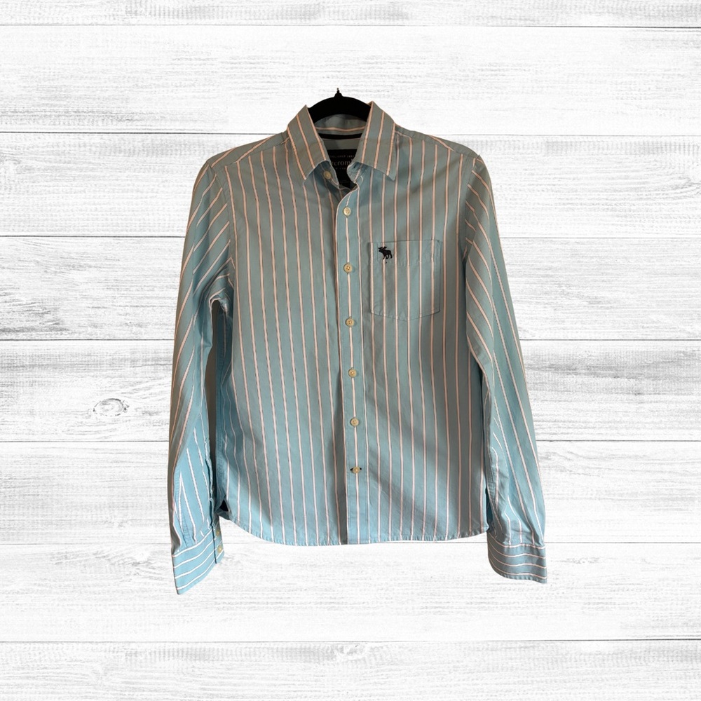 Abercrombie and fitch XL youth aqua and navy stripped button down shirt.